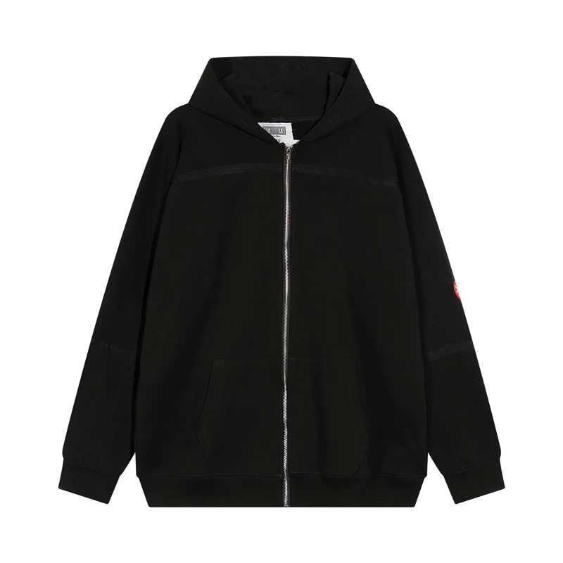 Japanese Style CAVEMPT Black Spliced Striped Zipper Hoodie Retro Fashion Loose Versatile C.E 100%Cotton Couple Simple Jacket