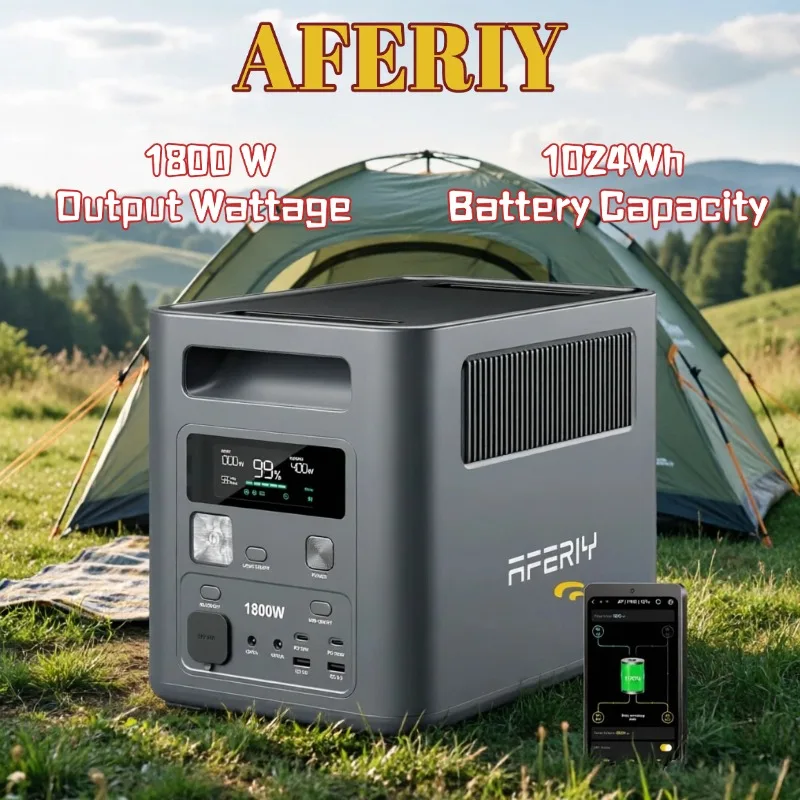 AFERIY P180 1800W Draagbare Powerstation 1024Wh Zonnegenerator met Smart App Besturing Buiten Mobiele Stroomvoorziening voor Kamperen, Camper, Huis