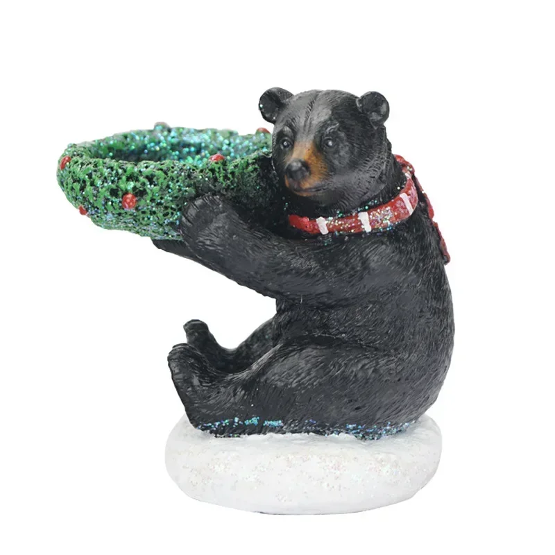 AZ النمط الأوروبي الأسود الدب شمعة حامل الديكور الراتنج الرجعية شمعة كأس صينية الإبداعية مدخل المنزل الحرف اليدوية الديكور