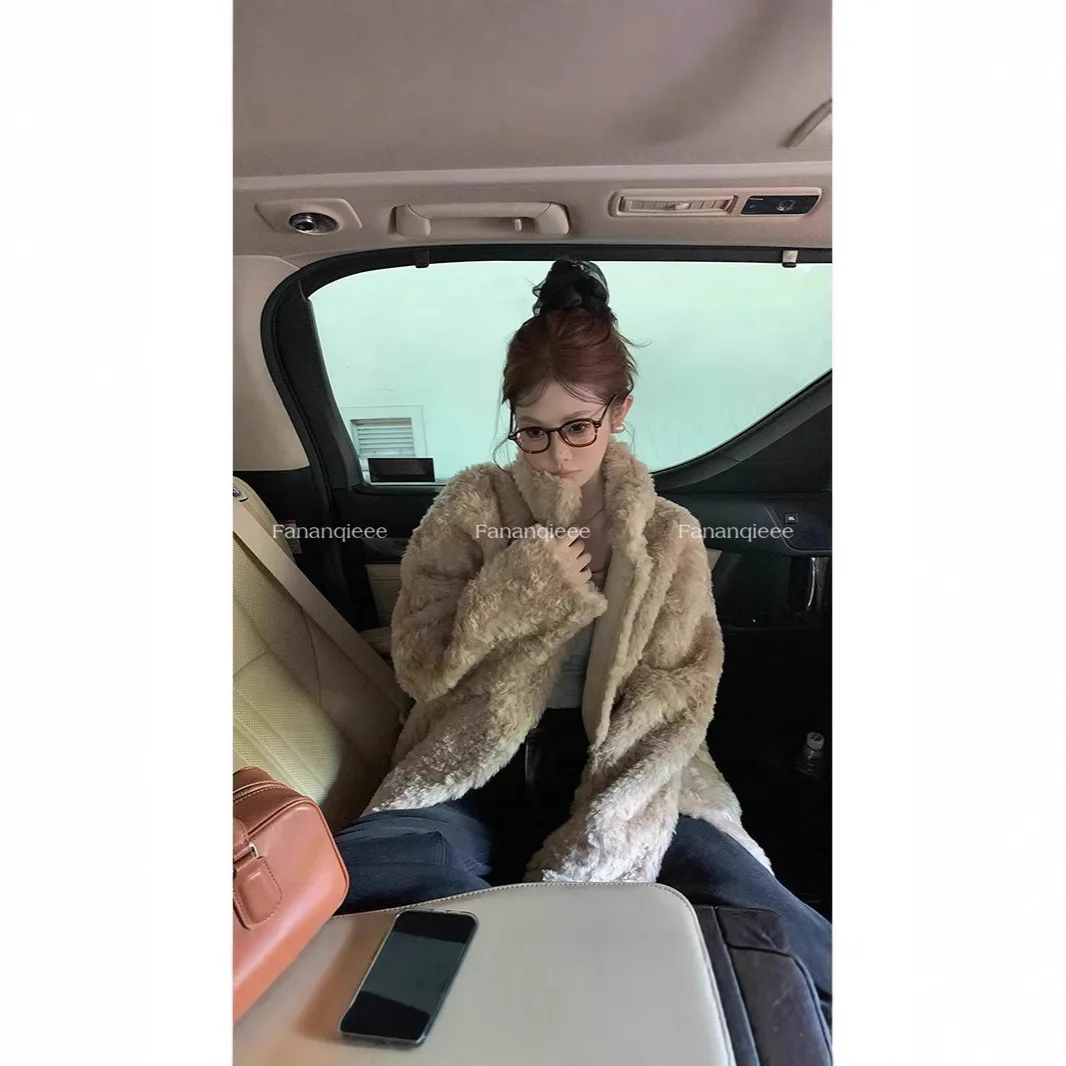 معطف فرو صناعي سترات نسائية بياقة واقفة ملابس خارجية سميكة ودافئة عتيقة معطف نسائي للخريف والشتاء منفوش أشعث ملابس خروج