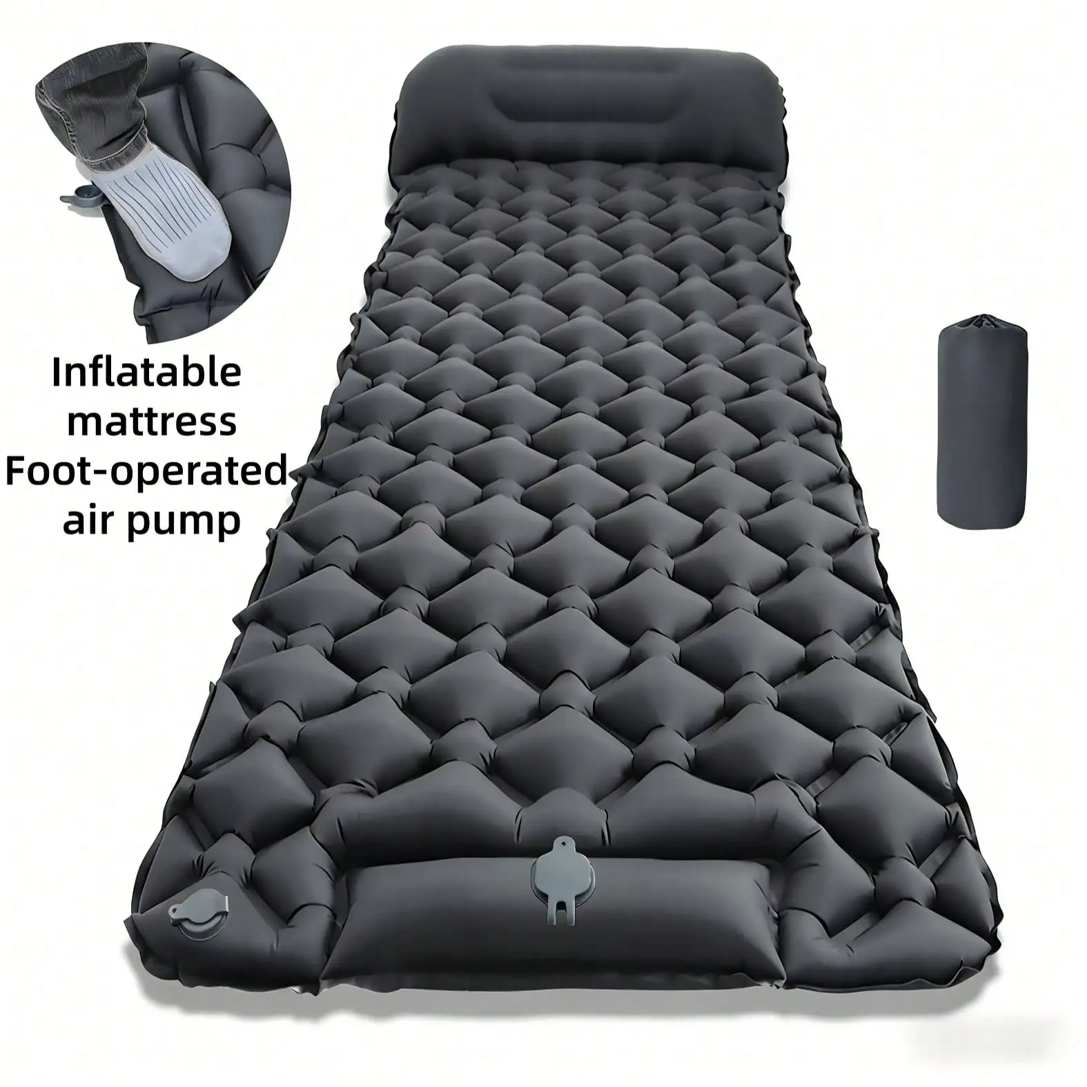 

Camping Inflatable Mattress with Pillows, Ultralight Folding Outdoor Sleeping Mat, No Press Inflation Design
