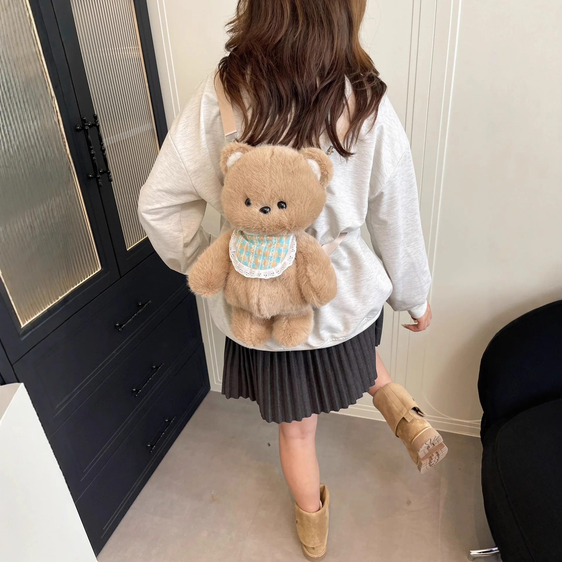 Cartoon New Will Running Bear Plush Doll Backpack Cute Lifelike Soft Plush Stuffed Cat Doll Plush Backpack Girls Birthday Gift