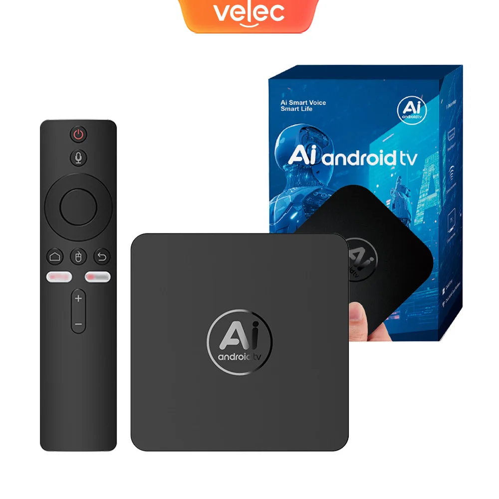 Velec Smart AI TV Box 8K Video فك 8+128GB مع جهاز التحكم عن بعد الصوتي Android 15 مشغل الوسائط الترفيهي المنزلي لـ For NETFLIX Youtube #1