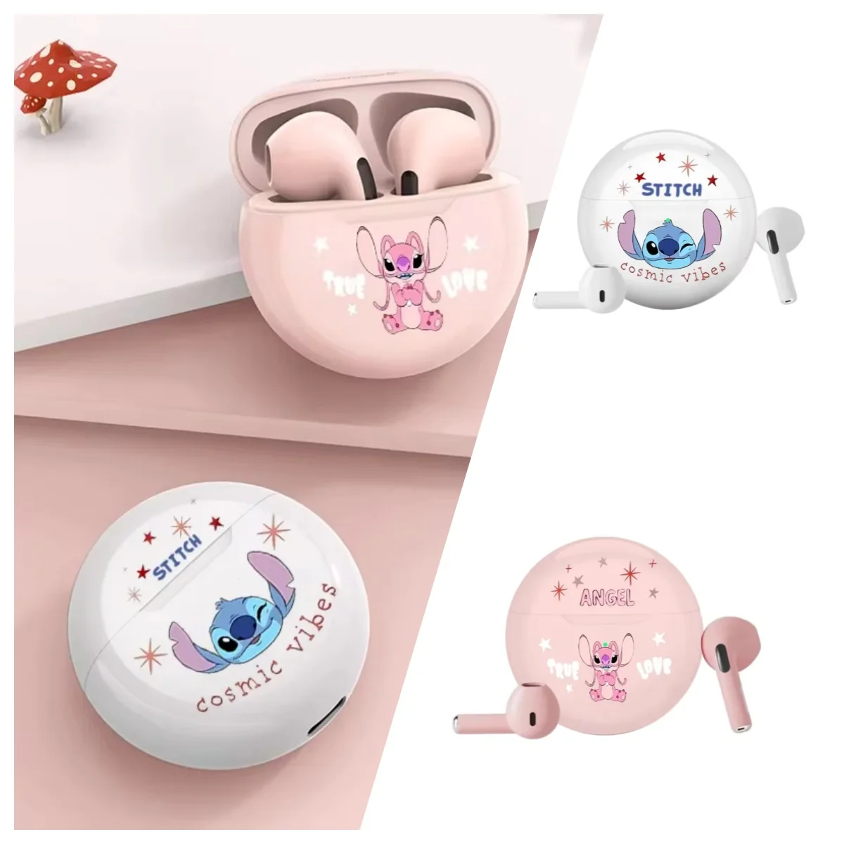 كارتون لطيف غرزة Pro6 TWS سماعة رأس لاسلكية Air Pro6 سماعات بلوتوث سماعات أذن رياضية سماعة موسيقى لهاتف آيفون وشاومي