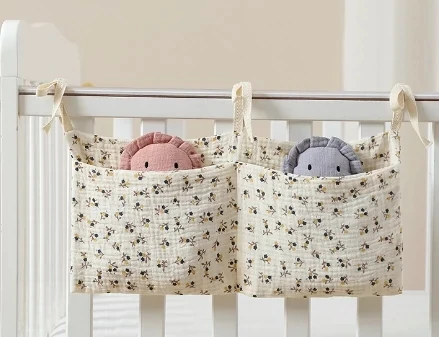 Baby Krippe Lagerung Tasche Baumwolle Musselin Kinderwagen Hängen Multifunktions Kleinkind Windel Kindergarten Bett Lagerung Organizer – Detail 8