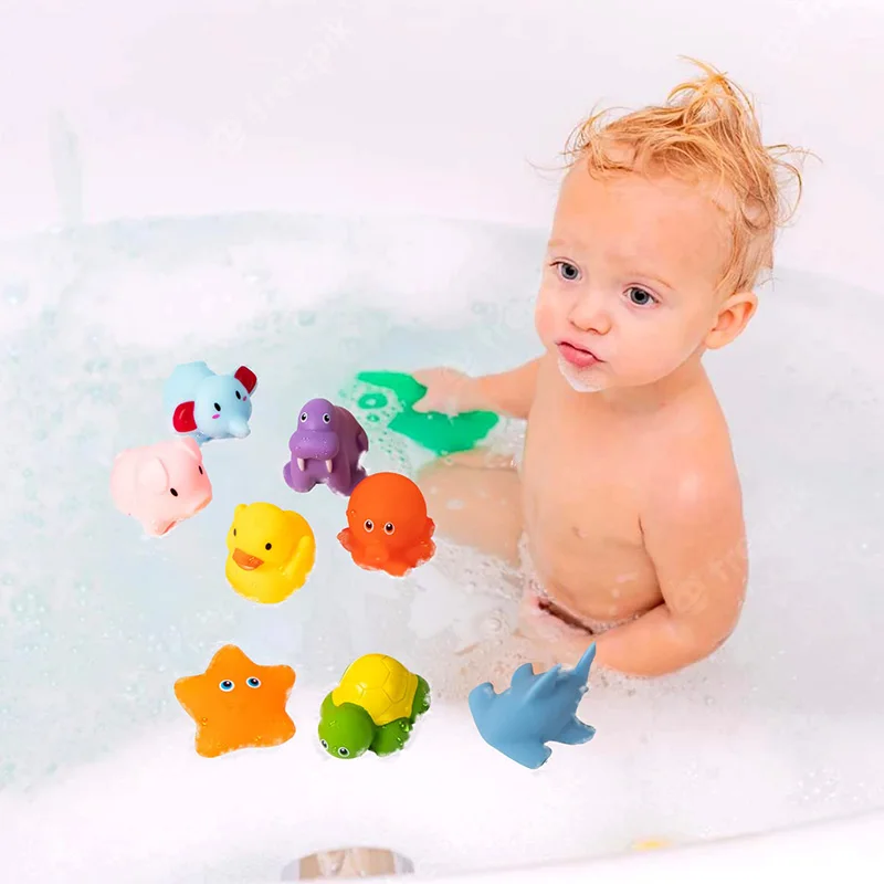 Baby Bath Toys Water Spraying Floating Animals Bathtub Toy Kids Game Pool Fish Net Swimming Playing for Bathroom Toddler Gifts