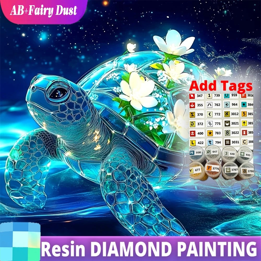 

Resin AB Fairy Dust Diamond Painting Tortoise Animal Acrylic Craft Supplies DIY Turtle Mosaic Flower Picture Rhinestones Handmad