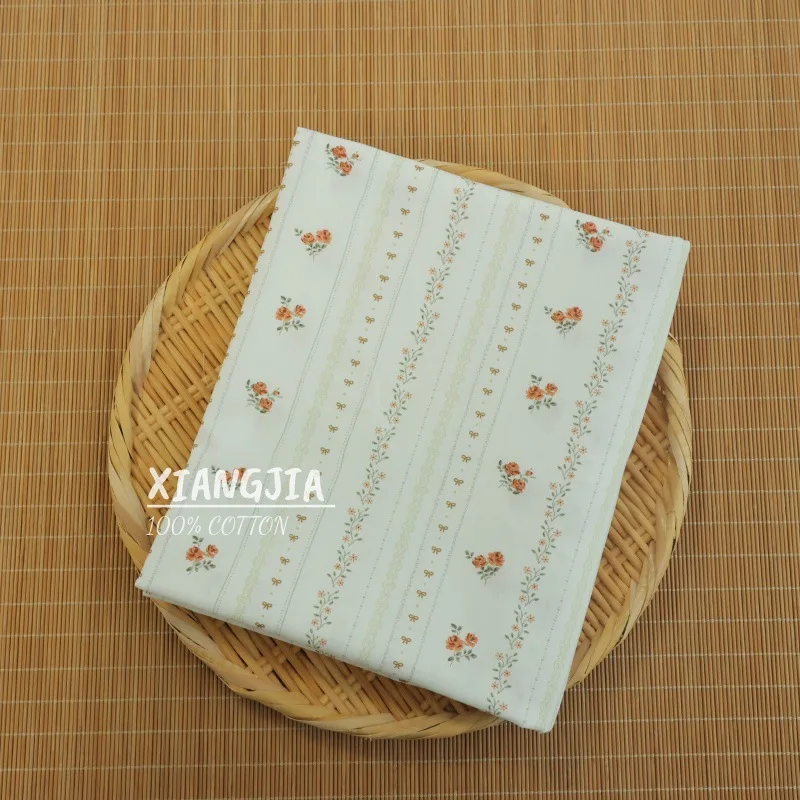 140x50cm Vintage-Stil 40er Jahre Baumwoll-Popeline Stoff mit Blumen- und Streifenmuster für Blusen, Kleider, Röcke und Kinderbekleidung, Nähmaterial – Detail 9