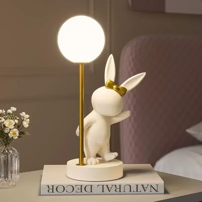 Nordic Rabbit Table Lamp Luxury Birthday Wedding Gift Nightlights Ins Cute Bunny Bedroom Decoration LED Atmosphere Night Light