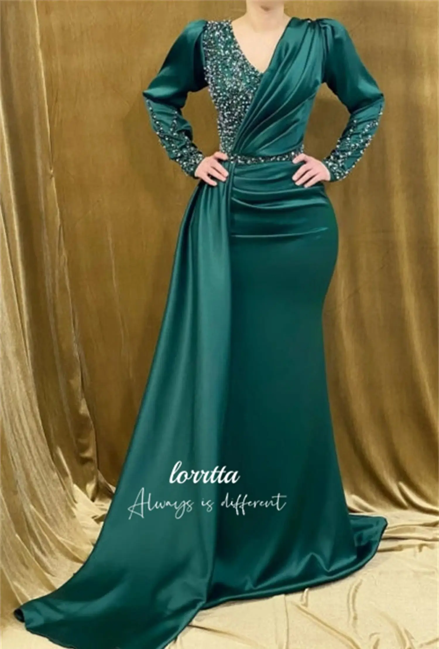 

Lorrtta Green Luxurious Party Dress Satin Eid Al-fitr Grace Long Sleeves Evening Mermaid Women's Elegant Dresses Luxury 2024 New