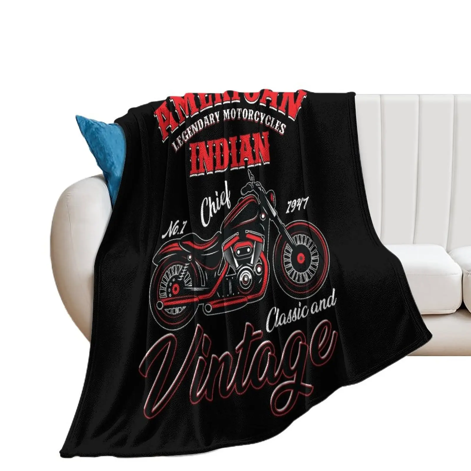

American Legendary Motorcycles Indian Chief No 1 1947 Classic and Vintage Throw Blanket Shaggy Soft Big funny gift Blankets