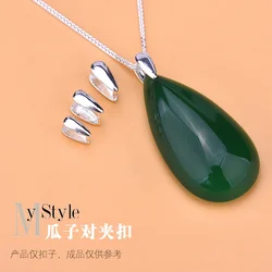 S925 Sterling Silver melon seeds pair clip pin buckle emerald jade button head hand woven jewelry DIY accessories material packa