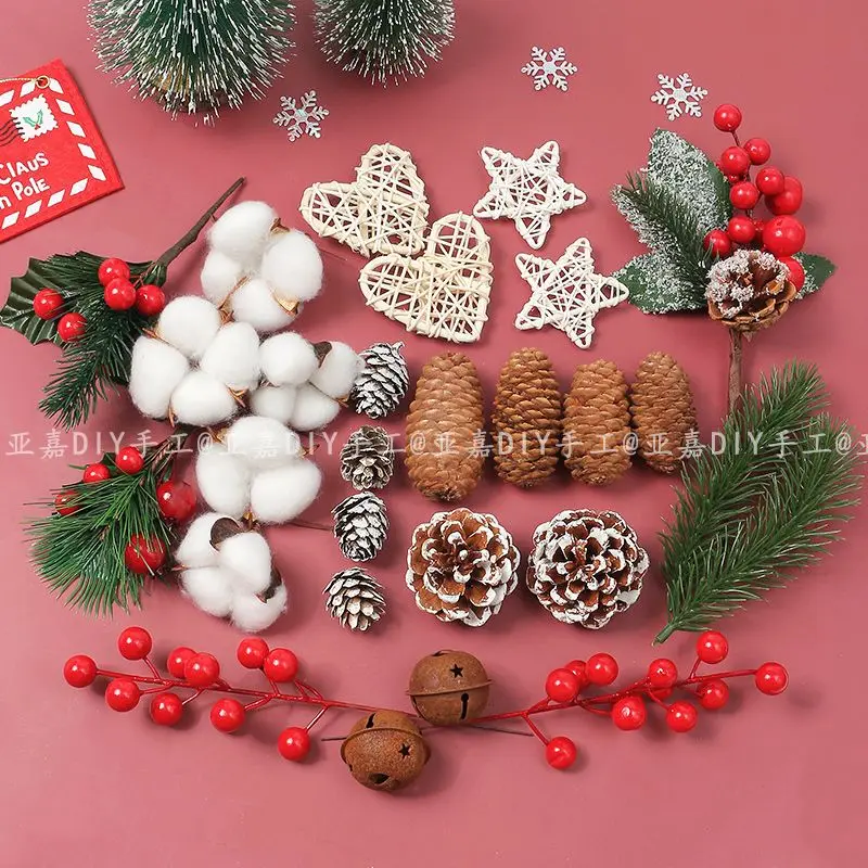 1 Set Christmas Decoration Material Pack Pinecone Tree Festival Room Pine Needles Decorations Micro-landscape Diy Photo Props