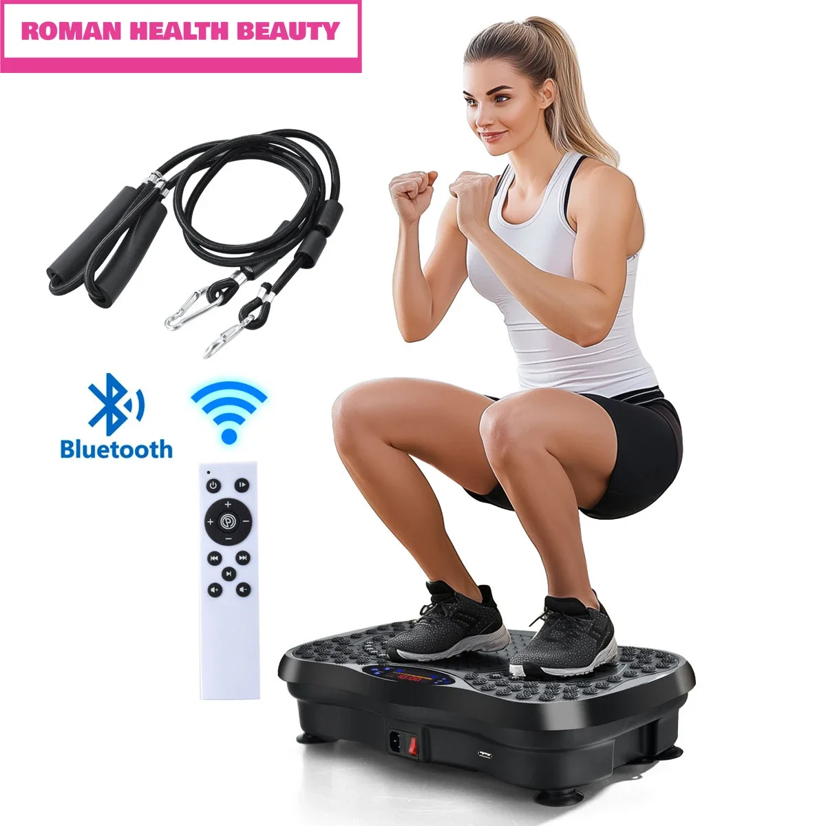 Máquina de ejercicio con placa vibratoria con altavoz Bluetooth: entrenador de entrenamiento de cuerpo completo para bajar de peso, tonificar y hacer ejercicio en casa