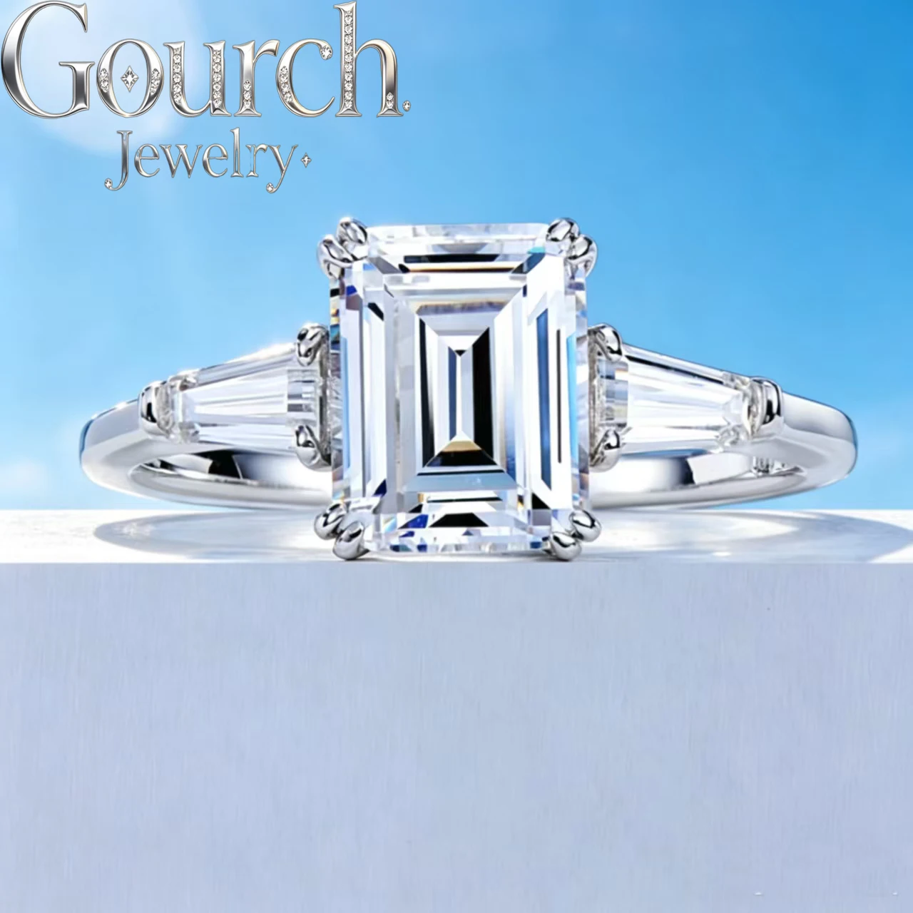 Anillo de compromiso con moissanita real de corte esmeralda, de 1 a 4 quilates, con claridad VVS1, para hombre y mujer, alianza de boda, plata de ley 925, con baño de oro blanco de 14 quilates.
