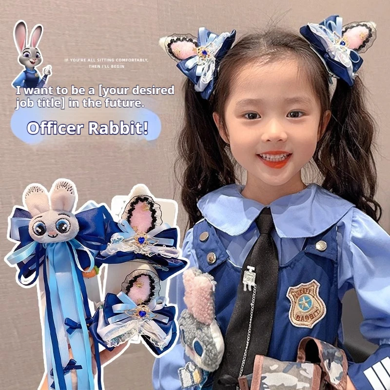 

Disney Zootopia Judy Rabbit Hair Clips 3d Bowknot Ribbon Animal Ear Cute Cartoon Accessories For Little Girls Toddlers Party