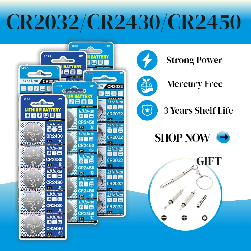 

CR2032 CR2430 CR2450 Batteries 3V Lithium Button Cells for Watch Car Key FOB Toys Thermometer Scale Computer Motherboard