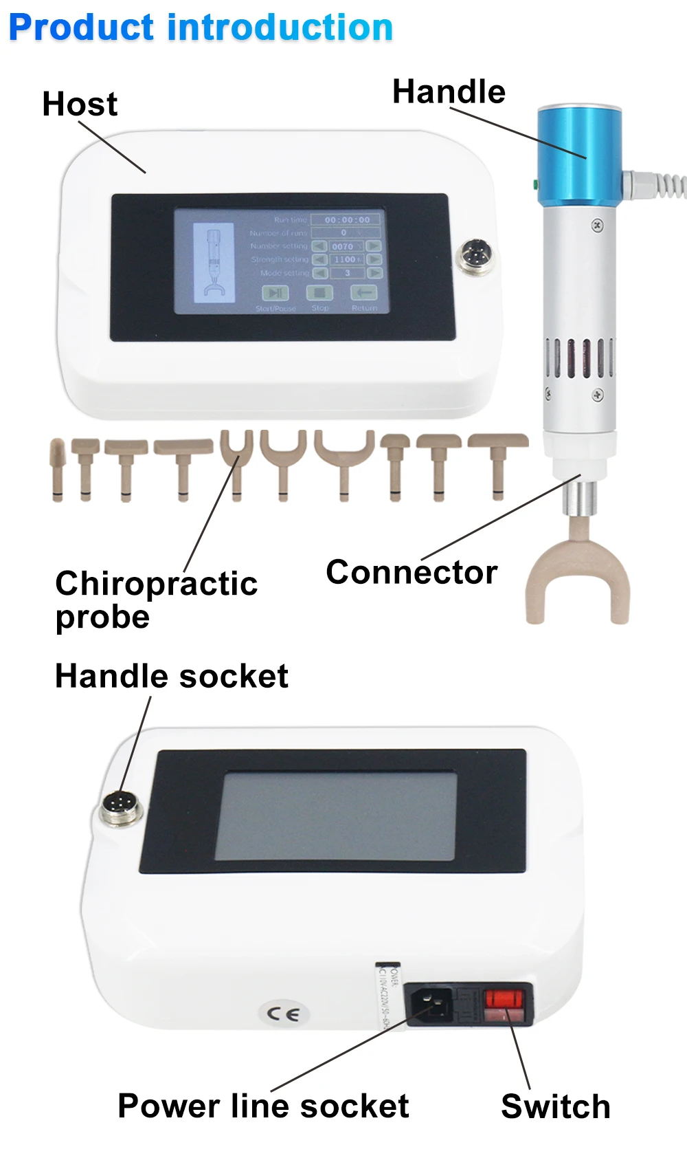 Electric Chiropractic Adjusting Tool Correction Spinal Gun Spine Massage Corrector Therapy Body Relax 10 Head 1800N Chiropractic