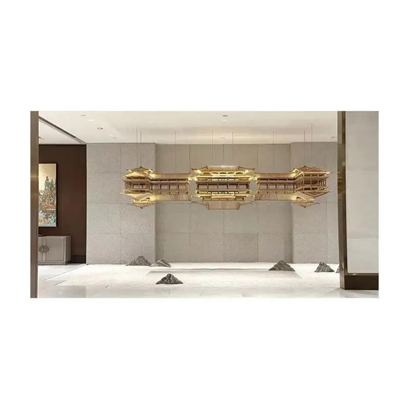 

Handmade wood carving craft retro building house palace pavilion modeling soft decoration zen shop window tea room chandelier