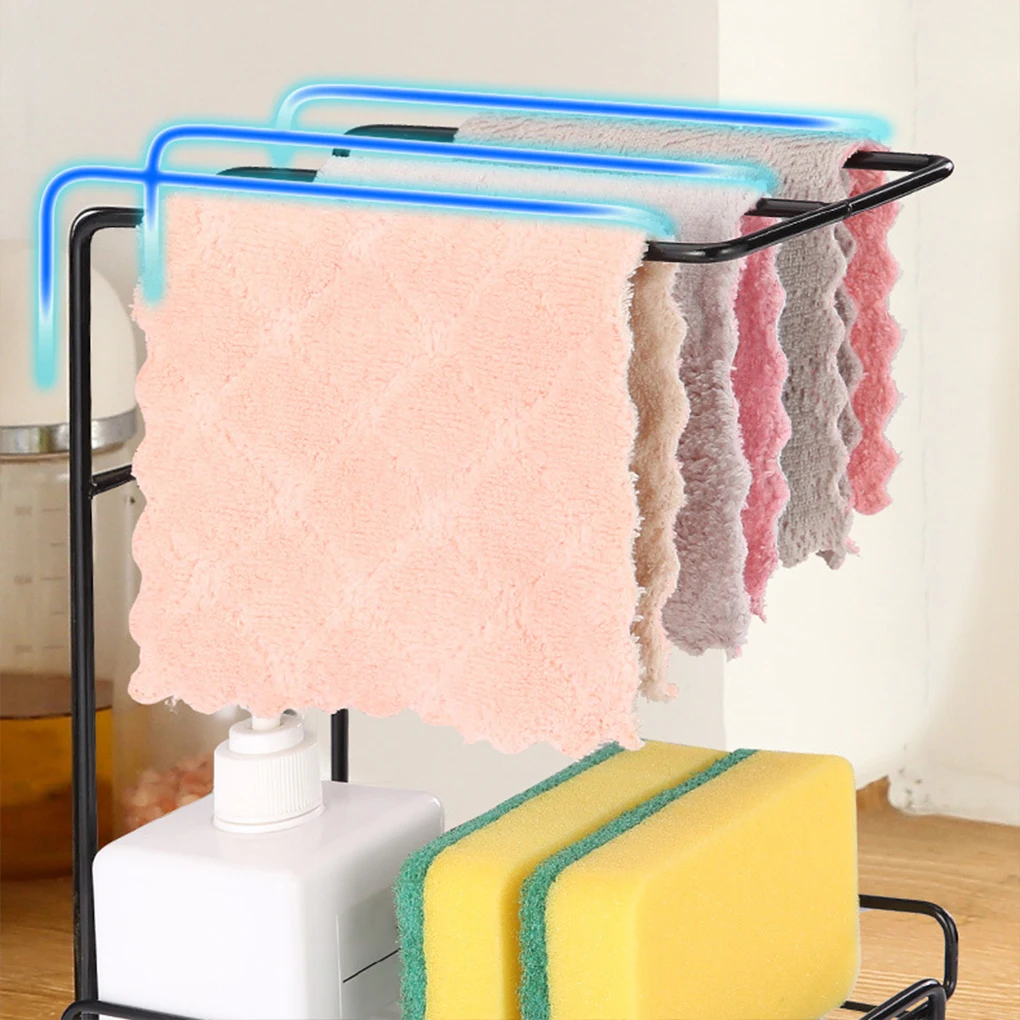 Kitchen Rag Rack Punch-free Storage Bracket Removable Desktop Hanging Dual-purpose Drain Rack Towel Sponge Storage Holder