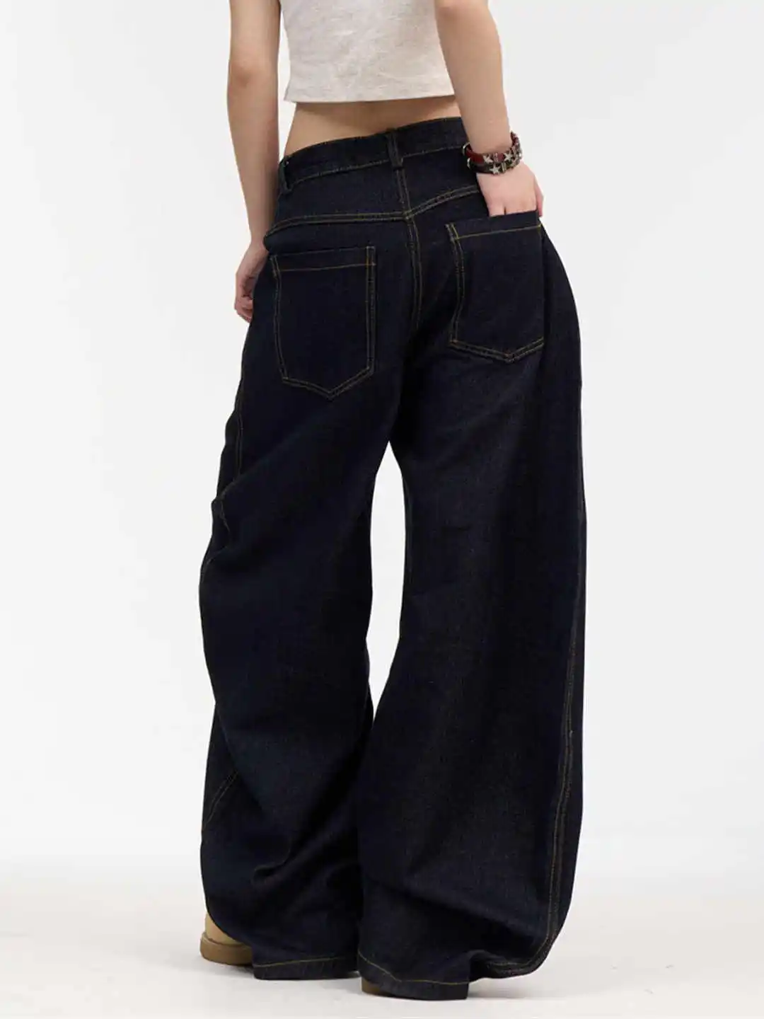 Damen Dunkelblaue Y2k Baggy Jeans Harajuku 90er Jahre Vintage Denim Hose Japanischer 2000er Jahre Stil Boyfriend Jeans Hose Übergroße Kleidung