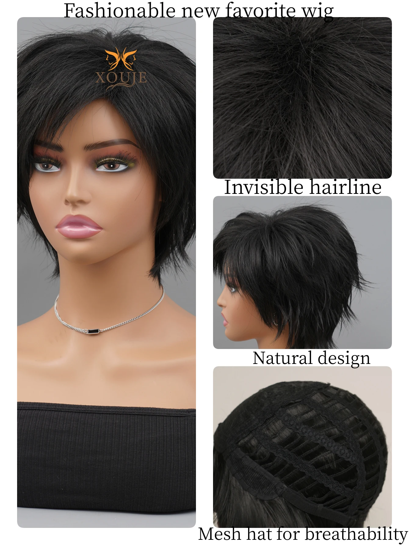 Black Short Straight Hair Pixie Cut Wig for Women