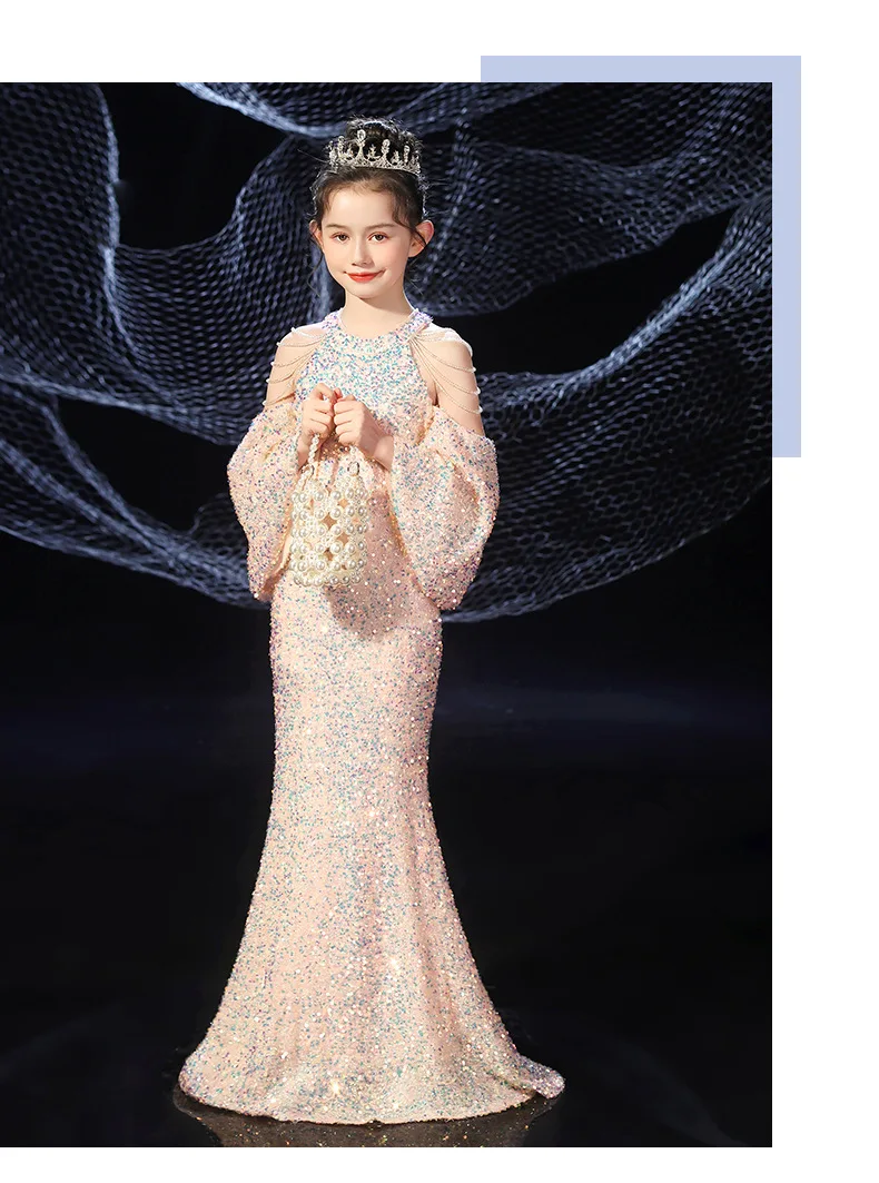 Girl Child Dress For Wedding Princess Kids Birthday Dress Beadings Long  Ceremonial Dresses robe princesse enfant fille