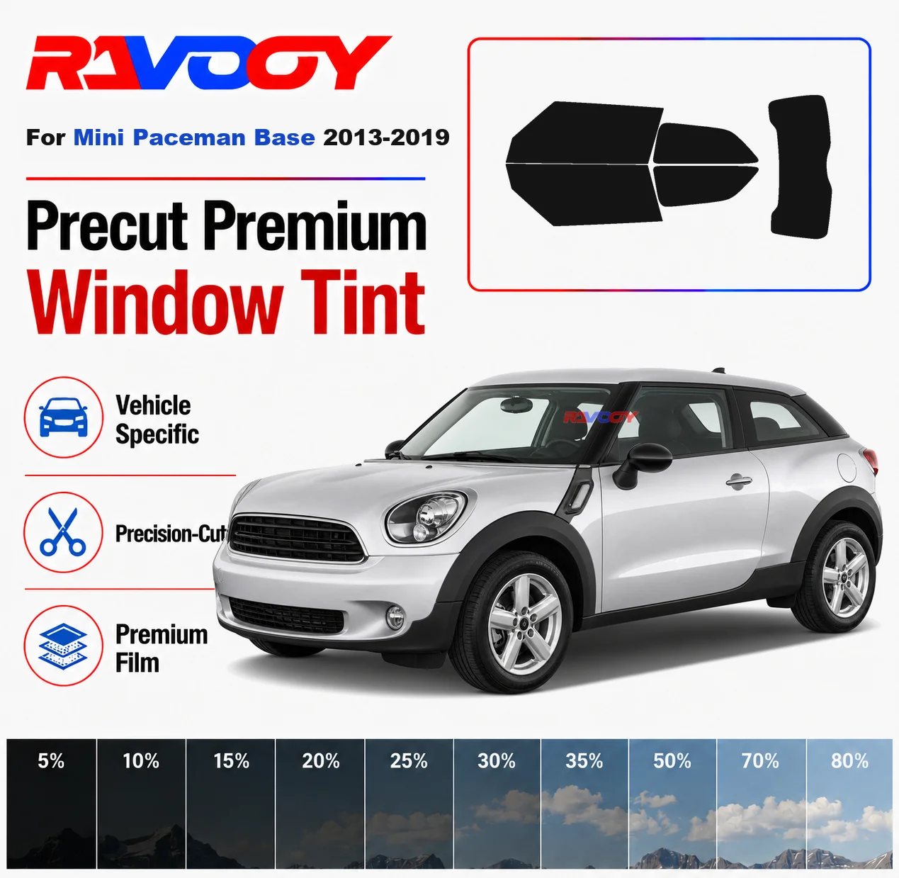 Premium Precut Window Tint Kit Front Rear Windows Rear Windshield For Mini Paceman Base 2013-2019 Complete Set Nano Ceramic Film