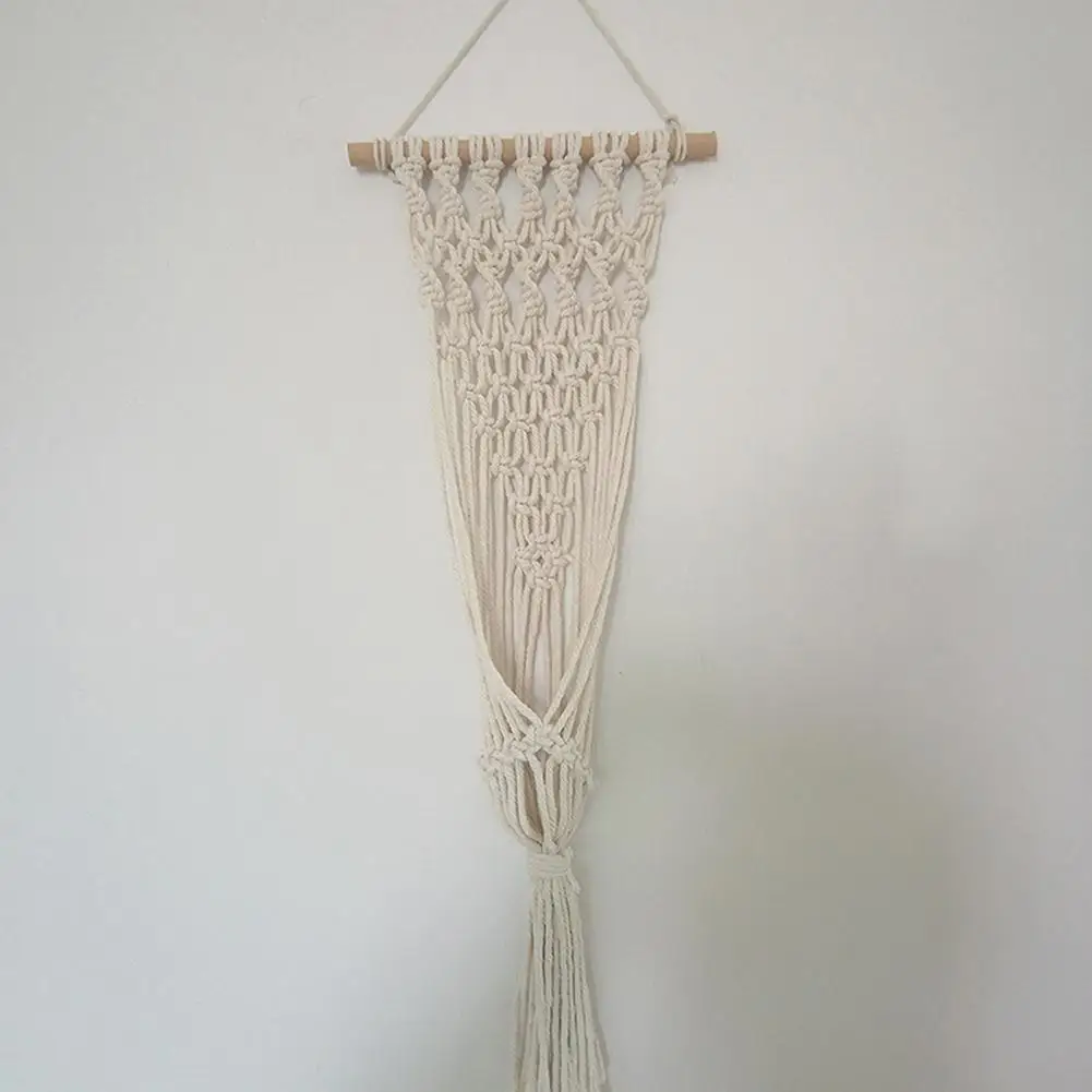 Handwoven Plant Hanger Bohemian Braided Hanging Basket Knotted Rope Plant Pot Holder Geometric Woven Wall Tapestry for Room