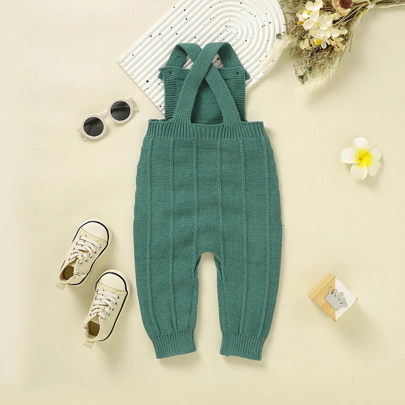 Infant Baby Boys Girls Knit Overalls Sleeveless Solid Color Suspender Pants Button Down Romper Spring Fall Jumpsuit Clothing