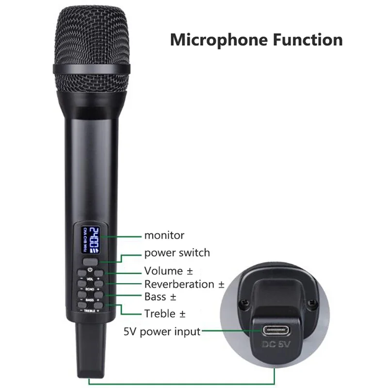 Recharging Echo Treble Bass 2.4G Wireless Handheld Microphone Dynamic Microphones for Karaoke Party Singing Performances Church