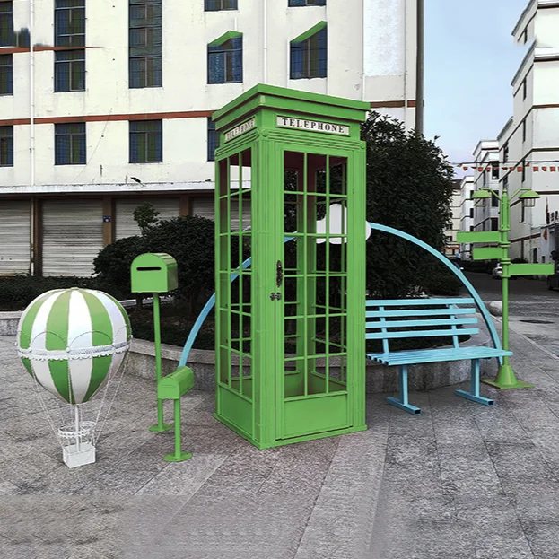 Wholesale Popular Design London Metal Phone Booth, British Decor With UV Printing Outdoor Bar Decoration