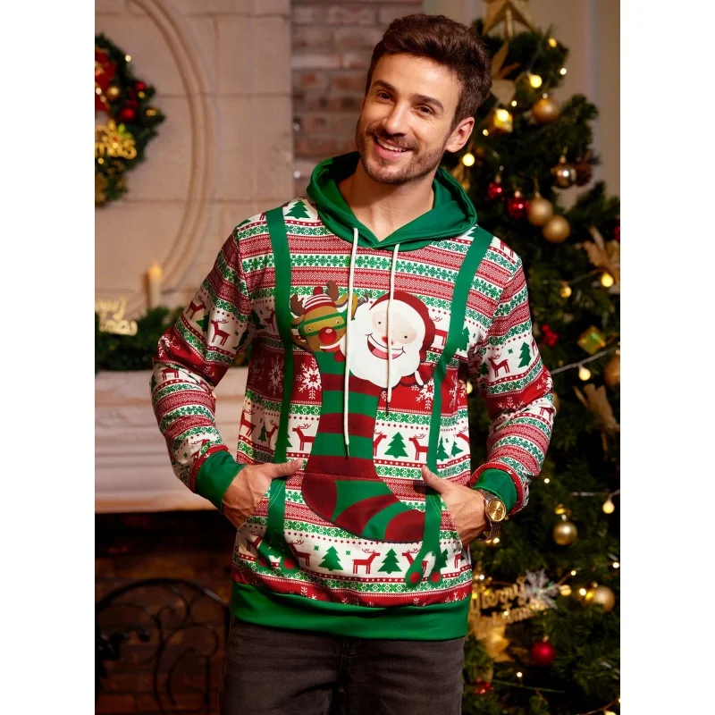 3D Print Santa Claus Deer Dog Hoodie For Men Women Christmas Pattern Long Sleeve Tops Casual Sweatshirt Pullover Loose Hoodies