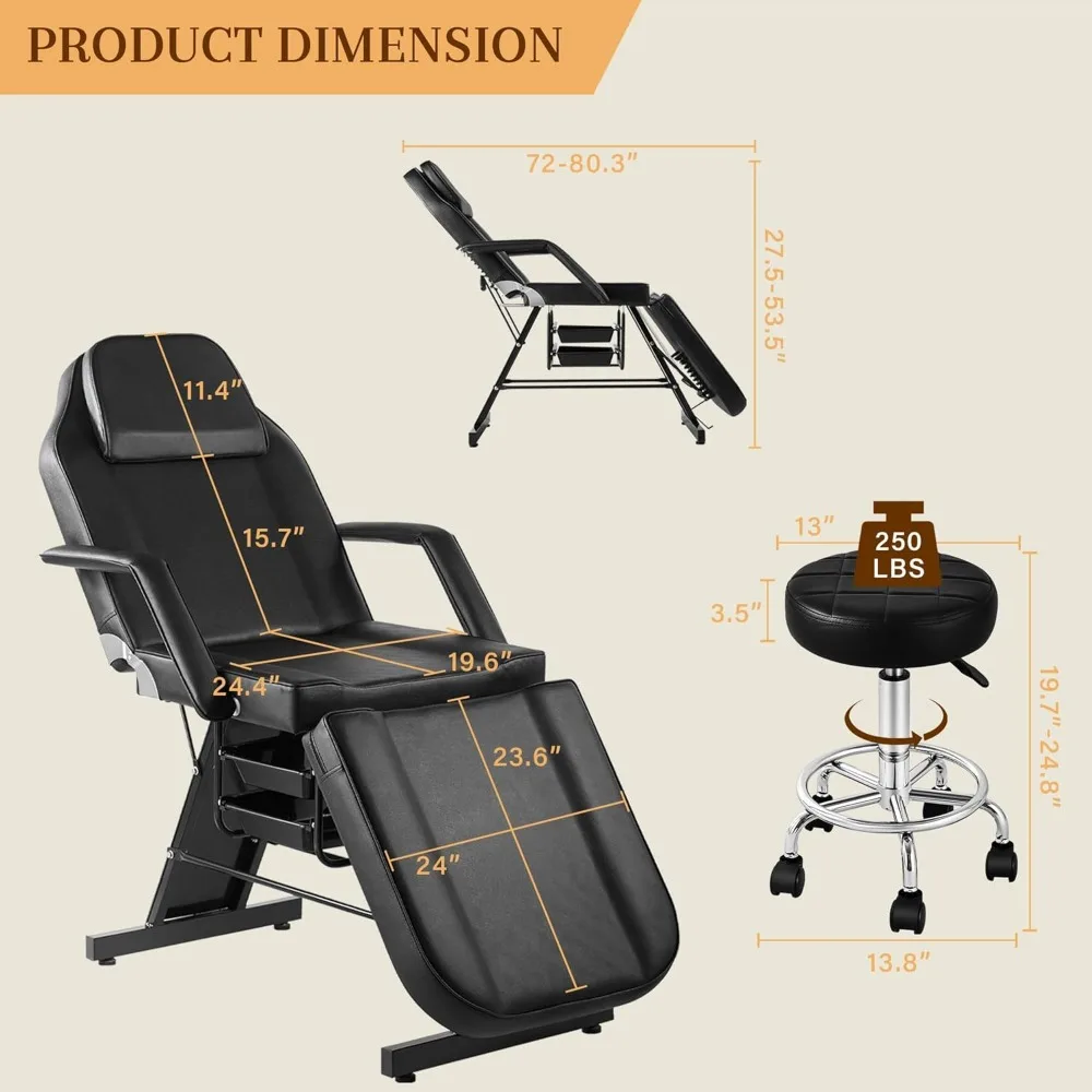 كرسي وشم العميل، سرير تجميل الوجه مع مقعد هيدروليكي، طاولة تدليك الرموش مع صرين #5