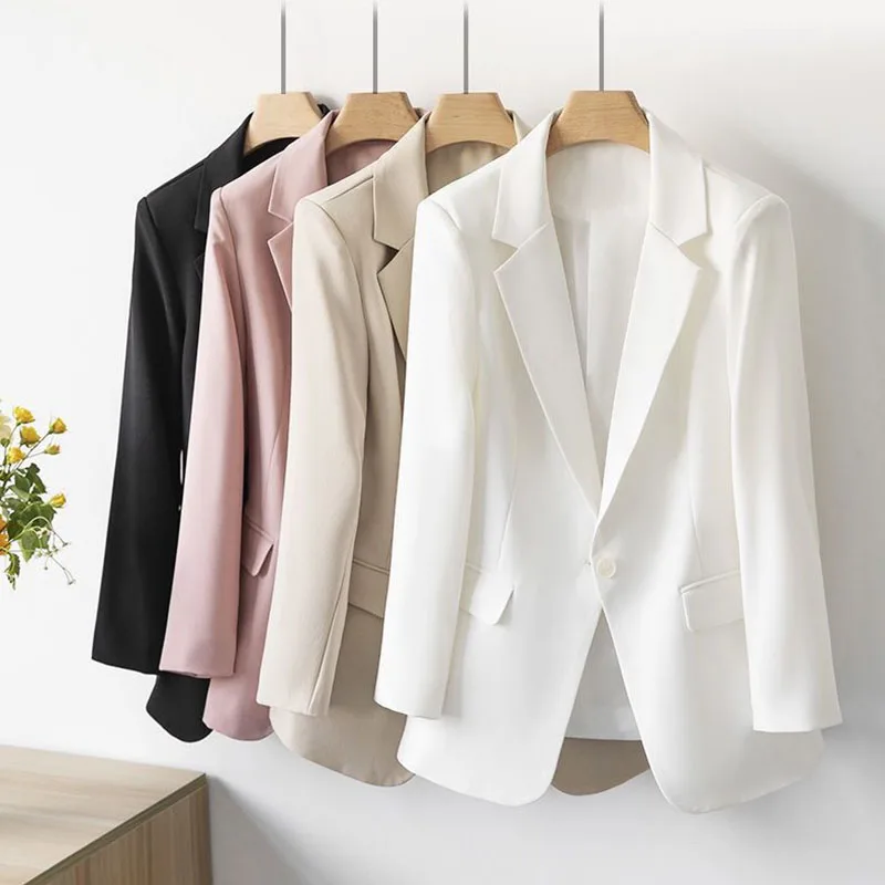 Women Chic Office Lady Single Button Blazer Coat Fashion Notched Collar Long Sleeve Ladies Outerwear Stylish Tops High Quality