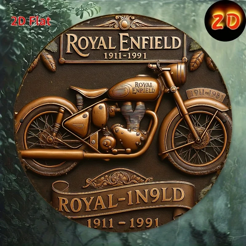 2D Flat, 1 Stück, 2D-Flachdruck, „Royal Enfield Motorcycle“ zahlt Hommage an klassische mechanische Ästhetik und Ritterlichkeit, Vintage-Meta
