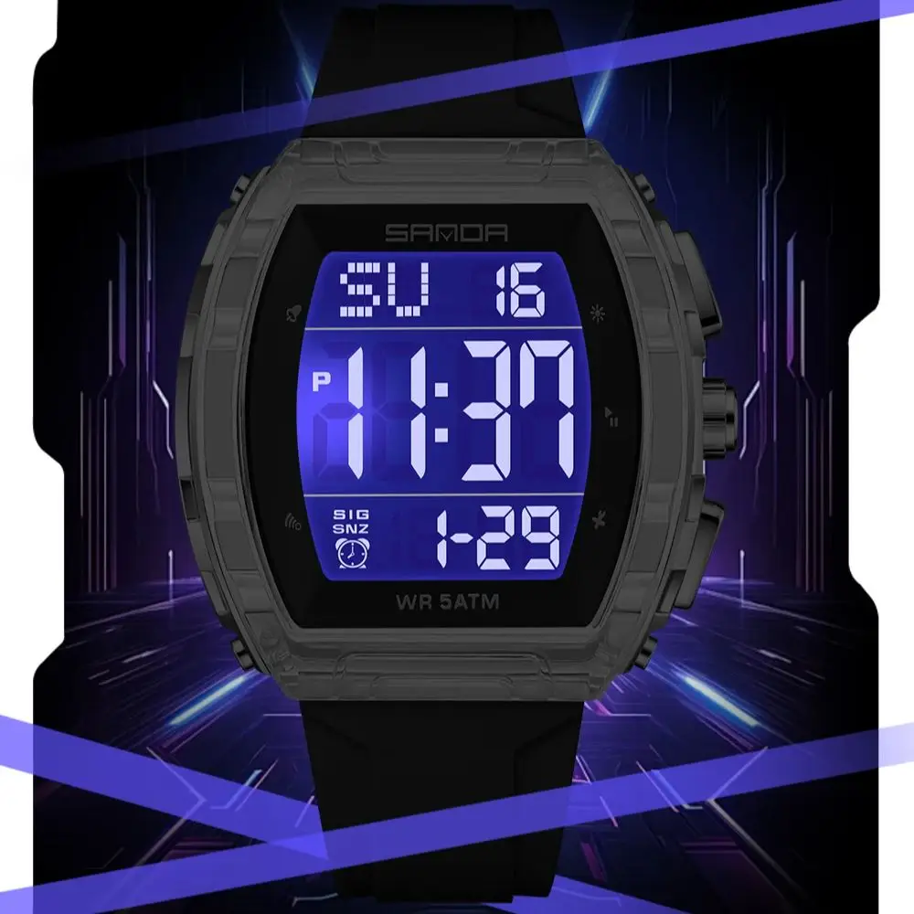 SANDA SD6286 Men Electronic Watch Multifunction Watches Clock Silicone Strap Unisex Luxury Digital Wristwatches Sport Waterproof
