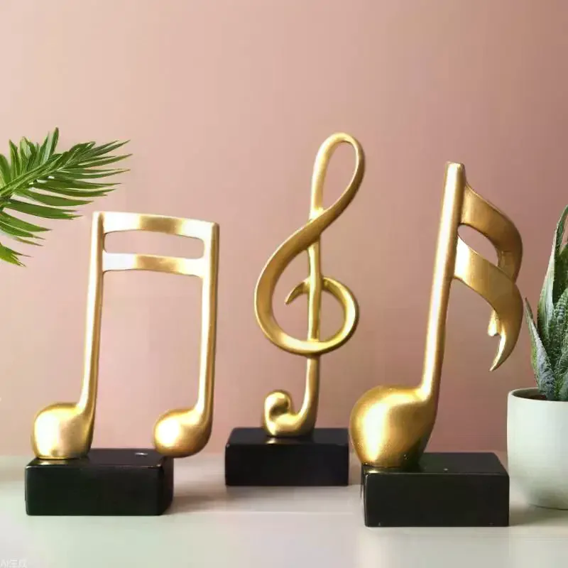 Music Note Figurine Modern Decor Gold Sculpture Resin Musical Symbol Piano Room