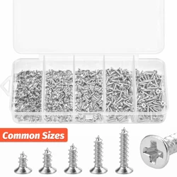 500pcs Flat Head Wood screws Assortment kit Phillips Tips screw set M2x4 M2x5 M2x6 M2x8 M2x10 Self-tapping Screws Wood Screw