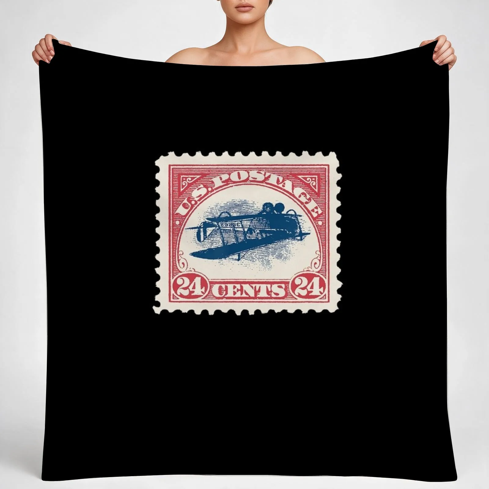 Inverted Jenny Stamps 24 Cent Rare 1918 US Postage Stamp Throw Blanket couch cozy soft plush fuzzy picnic outdoor blanket