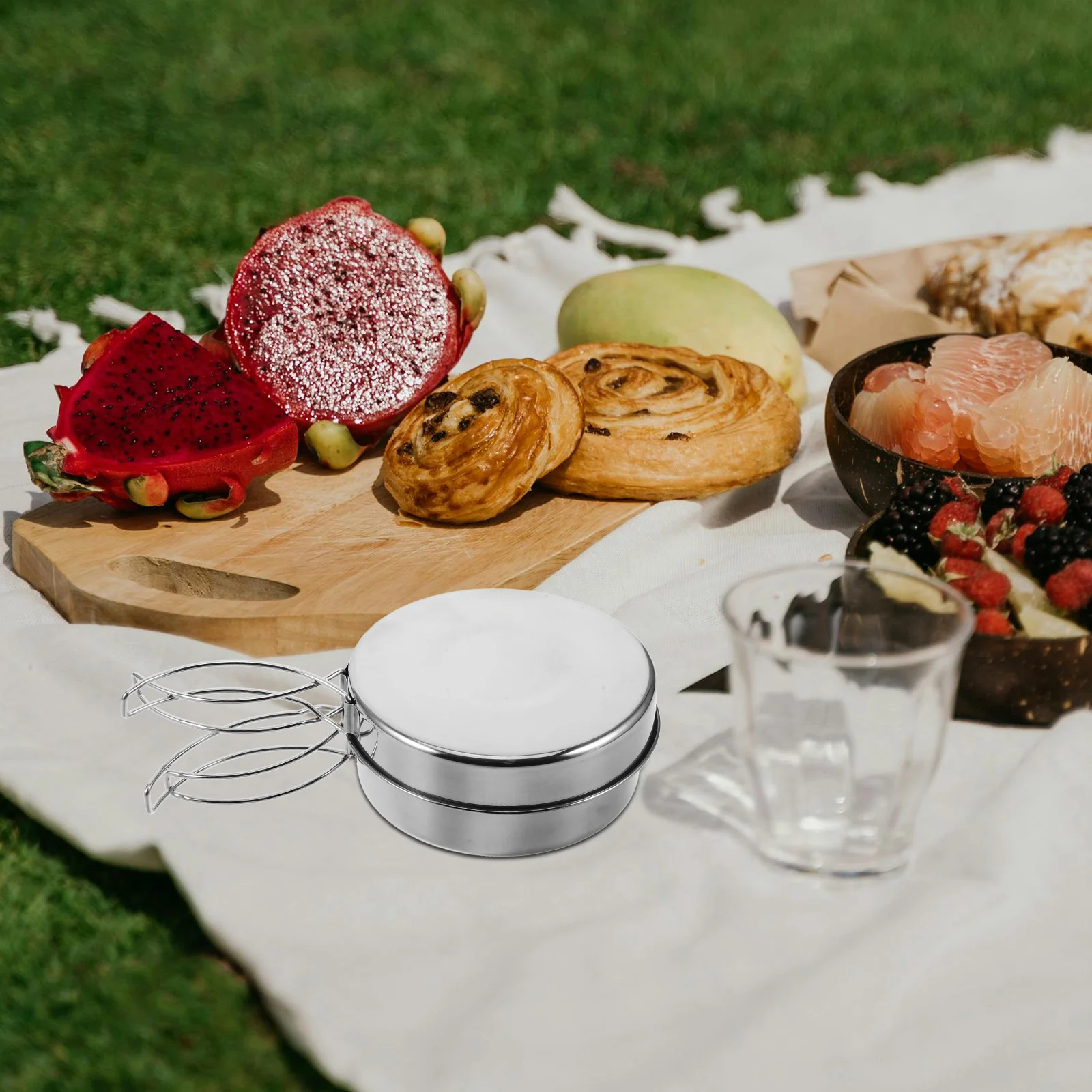 مجموعة أواني طهي محمولة من الفولاذ المقاوم للصدأ للتخييم والمشي لمسافات طويلة والنزهات خفيفة الوزن وقابلة للطي مع غطاء معدات الطبخ الخارجية #3