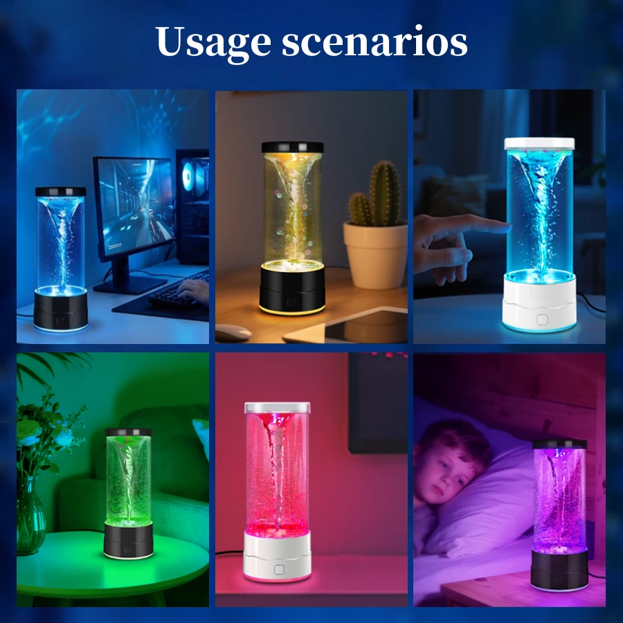 7 Color Tornado Water Lamp LED Night Light Cyclone Vortex Decorative Light USB Powered Desktop Storm Lamp For Bedroom Gift