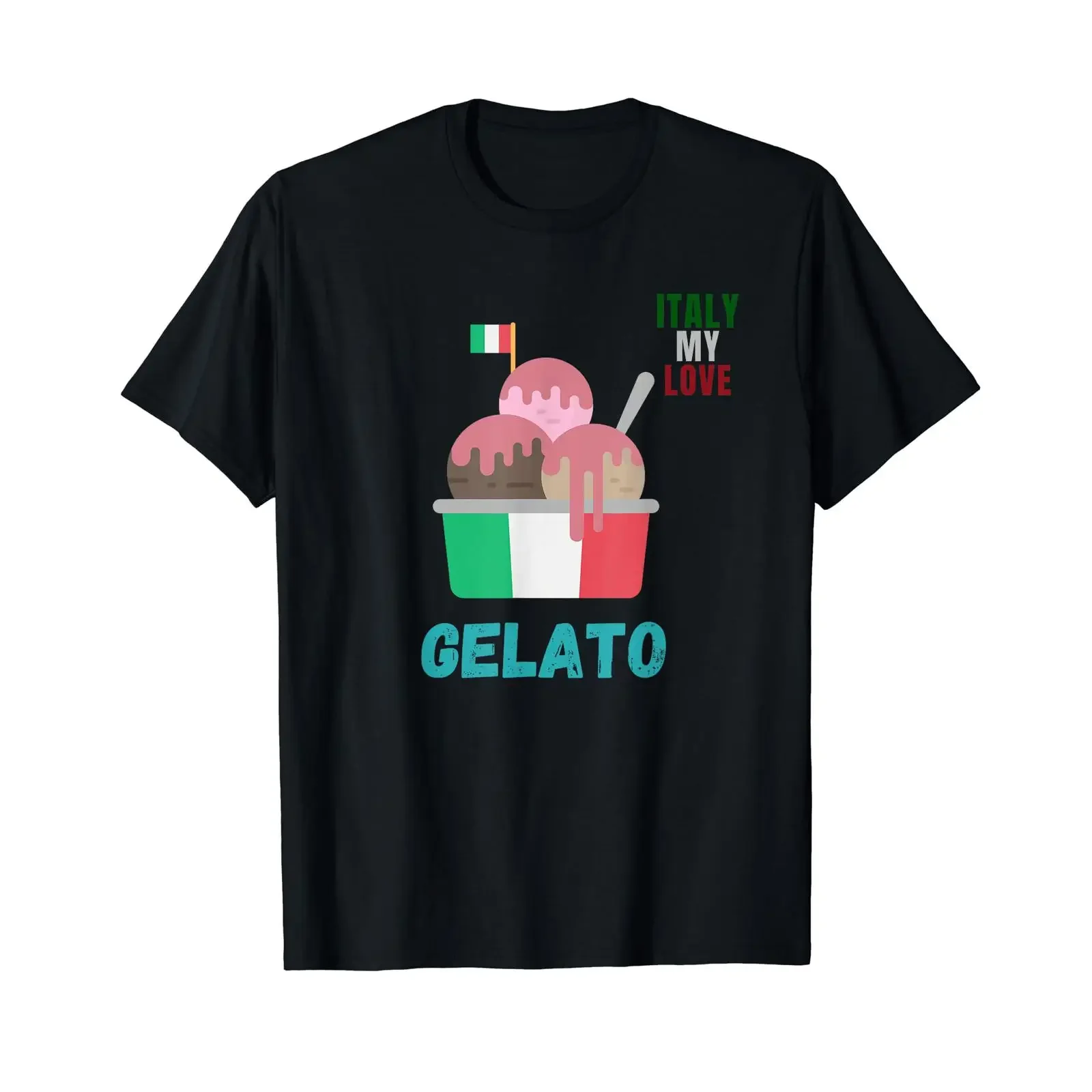 Gelato Ice Cream Green White Red Italy Flag  T Shirt black vintage Washed Slightly Top For Everyday Wear graphic Stretched