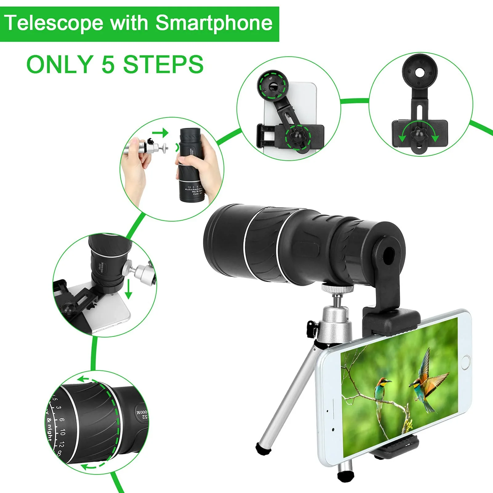 Telescopio Monocular potente, binoculares con Zoom HD, visión nocturna de largo alcance, Spyglass para acampar al aire libre, herramientas de