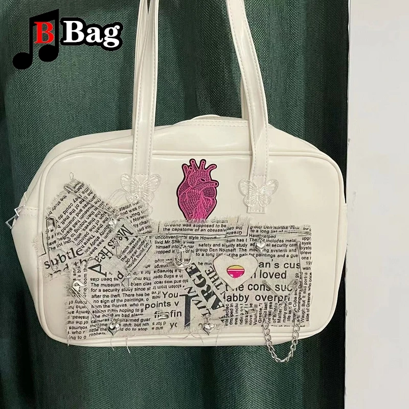 

Harajuku Women Girl punk Canvas Collage Single Shoulder underarm Bags tote Y2K Female Pin Uniform bag handbags 2022 New