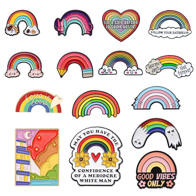 Custom Quotes Enamel Pins Rainbow Brooch Pin Funny Trinket Woman Man Lapel Pins Badge on Backpack Clothing Accessories Brooches