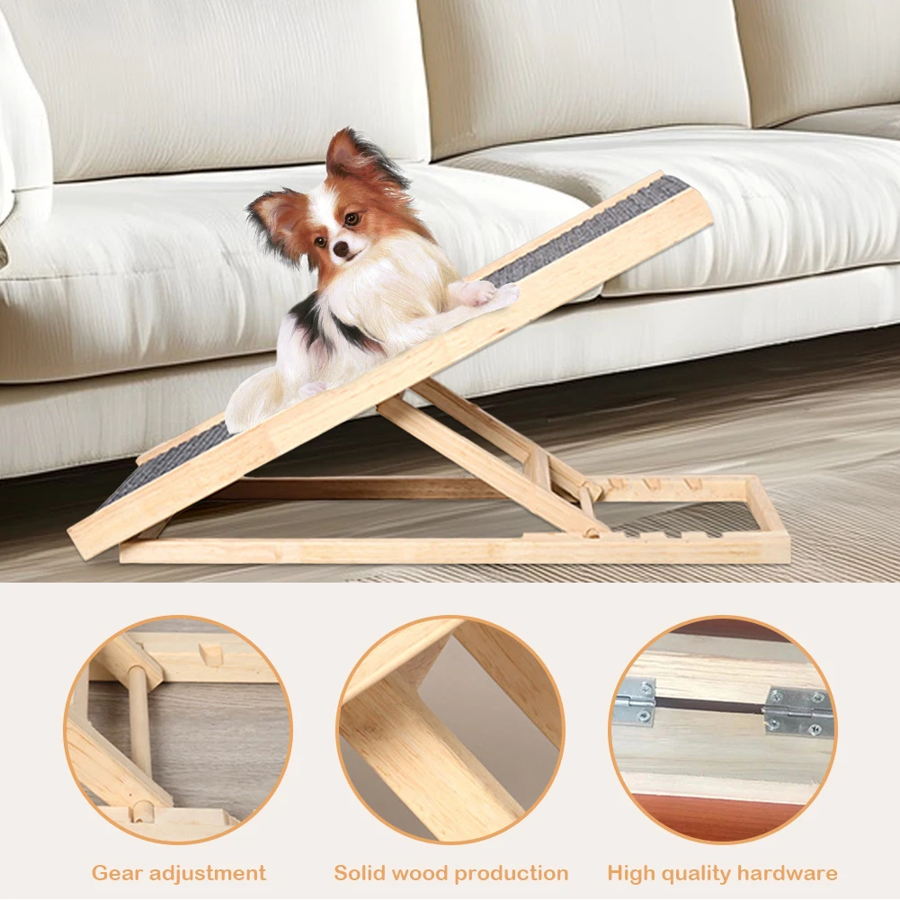 

Wooden Folding Dog Ramp 3/4 Levels Height Adjustable Pet Dog Climbing Ladder Non-Slip Versatile for Indoor High Bed Couch