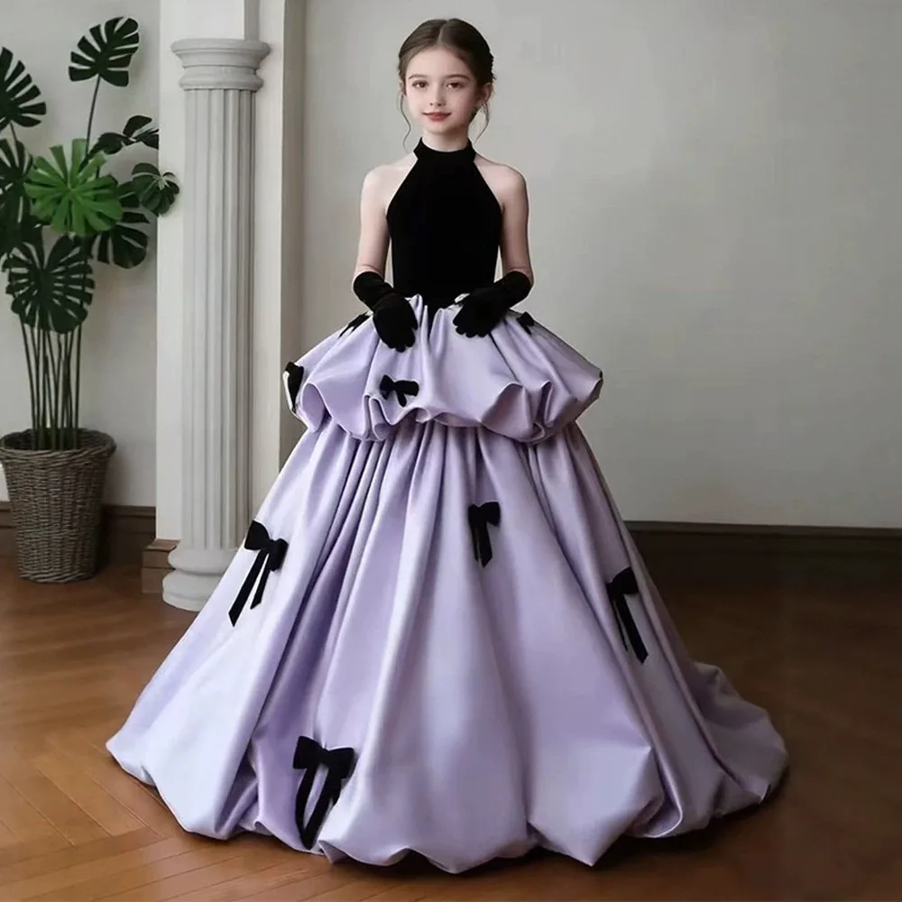 custom-flower-girl-dress-wedding-dress-first-christmas-party-kids-halter-neck-velvet-bodice-satin-ball-gown-with-bow-accents-for