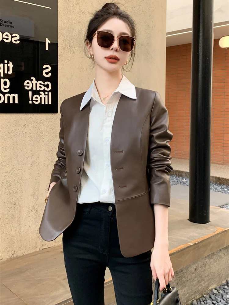 

2024 элегантная верхняя куртка Haining из овечьей кожи, короткая куртка, костюмный Топ, женский костюм, новый осень/зима