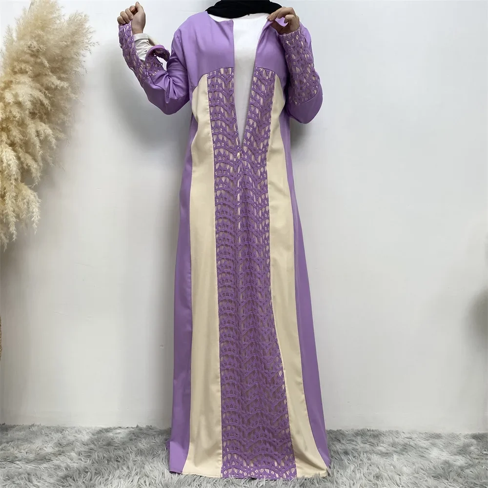 Women Lace Large Size Abaya Dress for Women Muslim Fashion Robe Korean Ethnic Style Patchwork Abaya Long Dresses Musulman Caftan